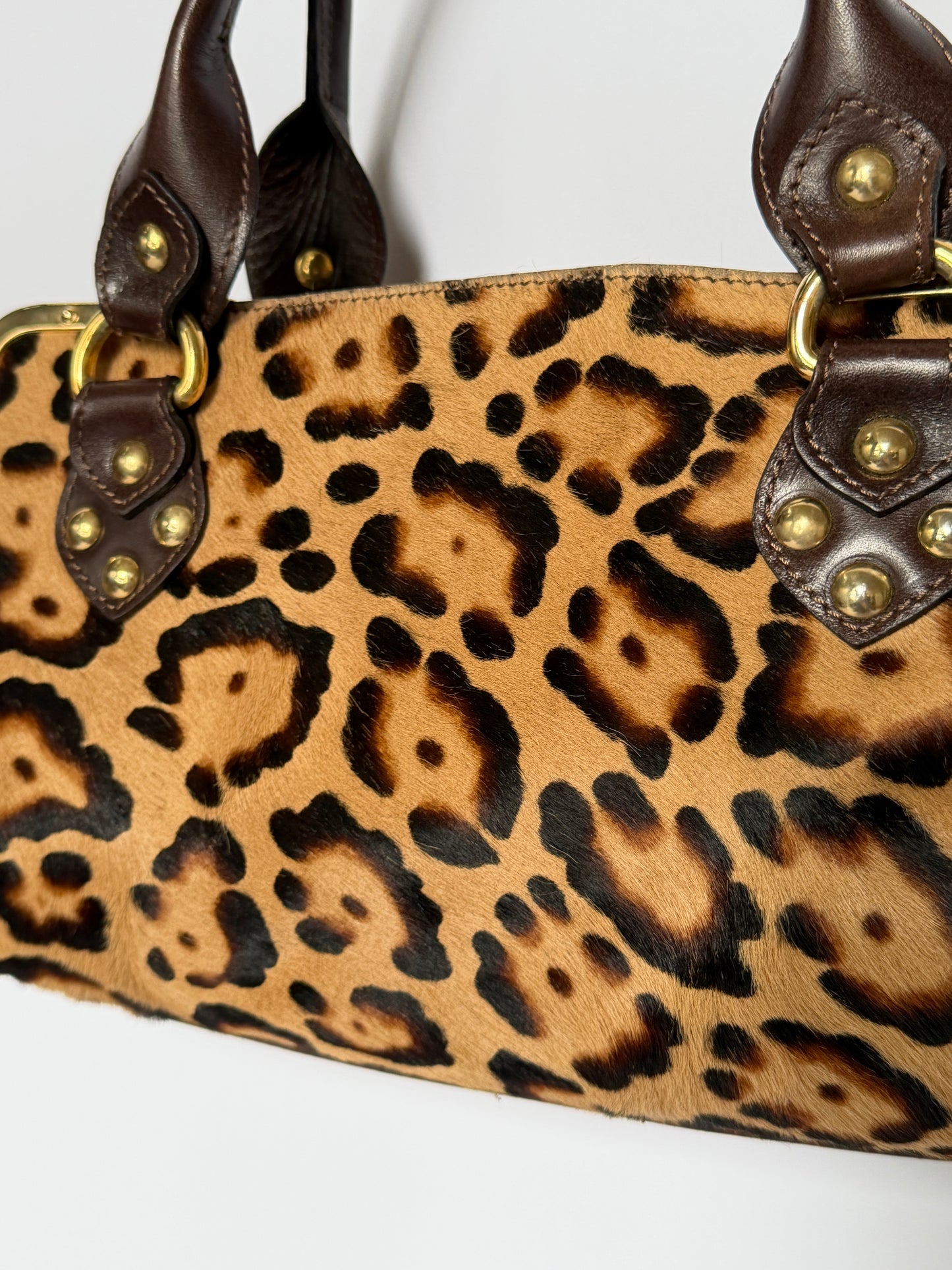 Italian Leopard Print Pony Hair Shoulder Bag