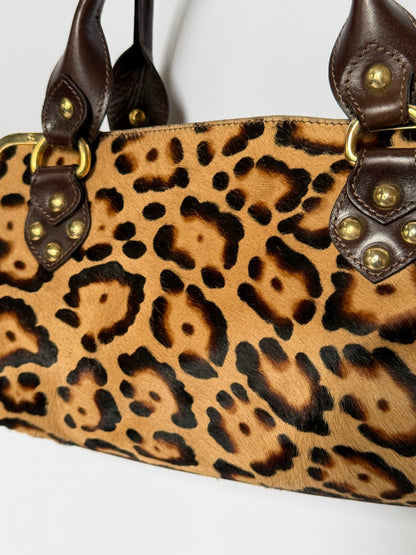 Italian Leopard Print Pony Hair Shoulder Bag
