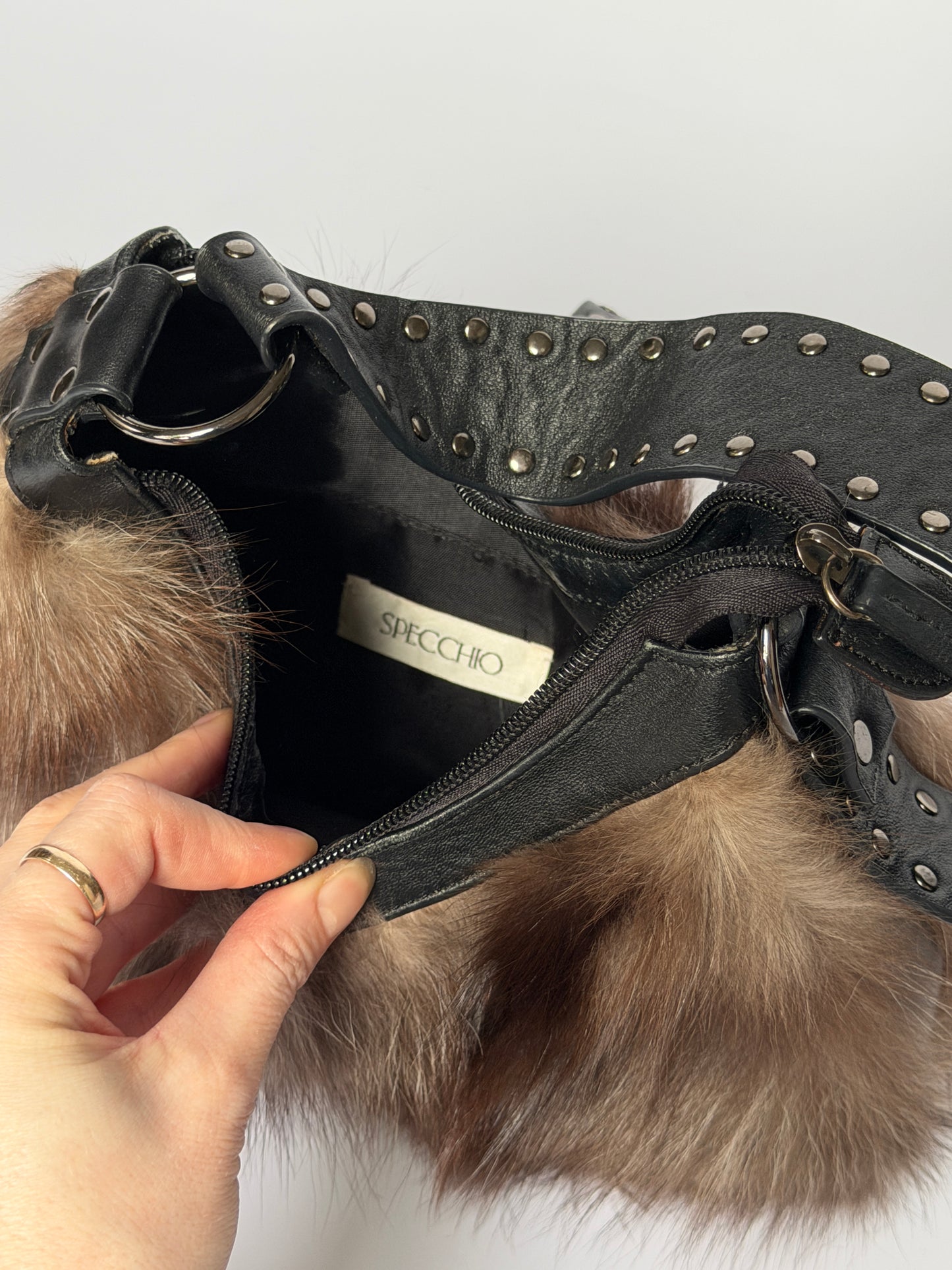 Fur Bag with Studded Leather Strap
