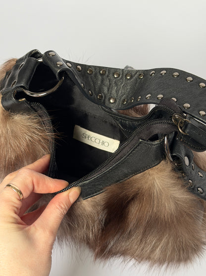 Fur Bag with Studded Leather Strap