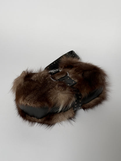 Fur Bag with Studded Leather Strap