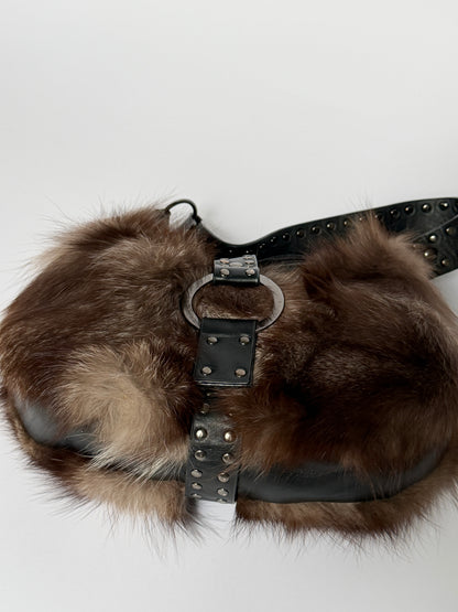 Fur Bag with Studded Leather Strap