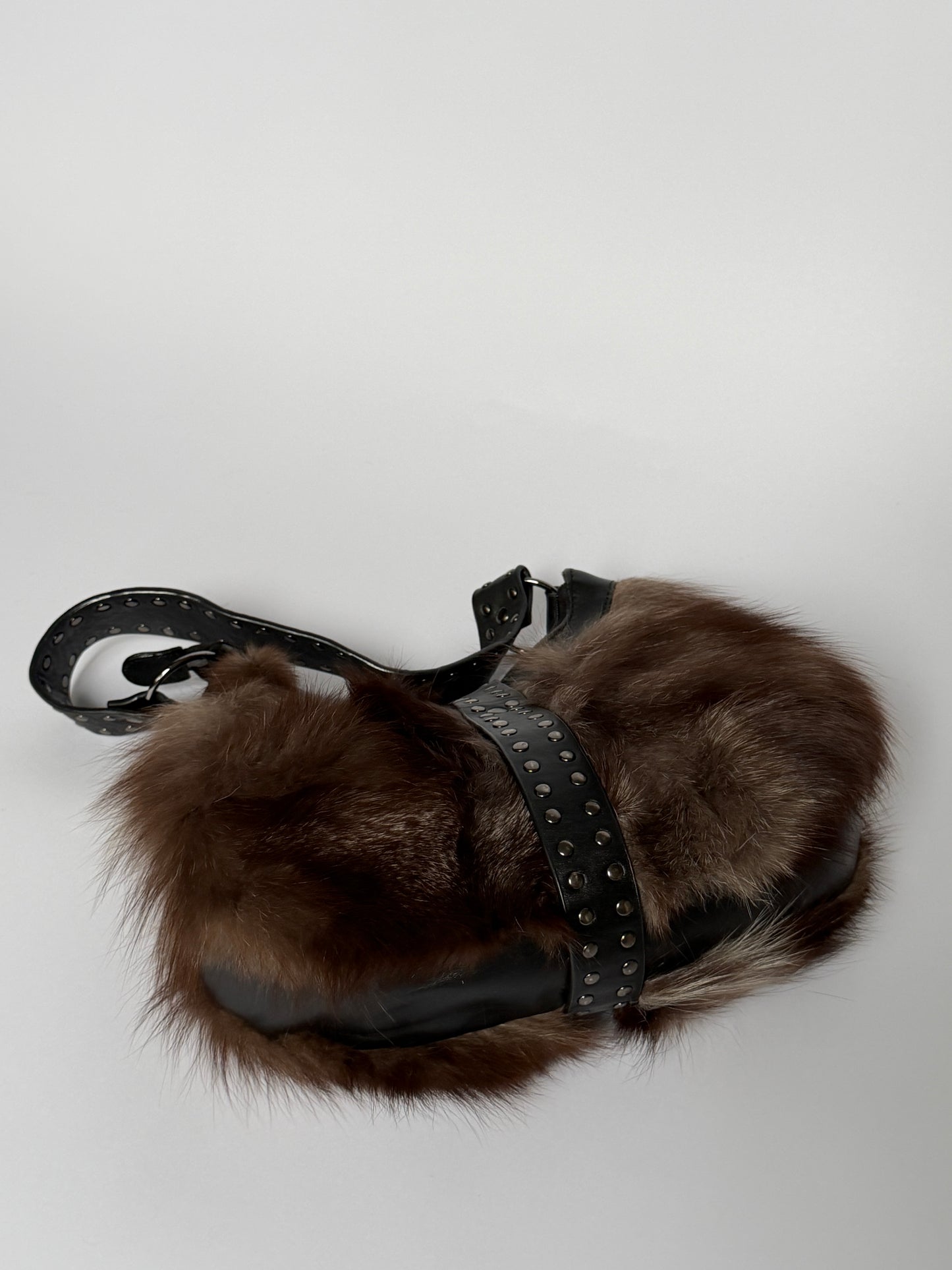Fur Bag with Studded Leather Strap