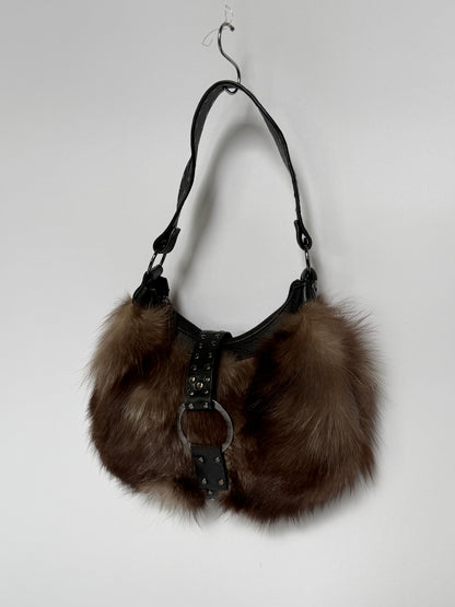 Fur Bag with Studded Leather Strap