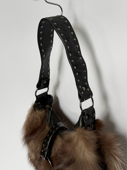 Fur Bag with Studded Leather Strap
