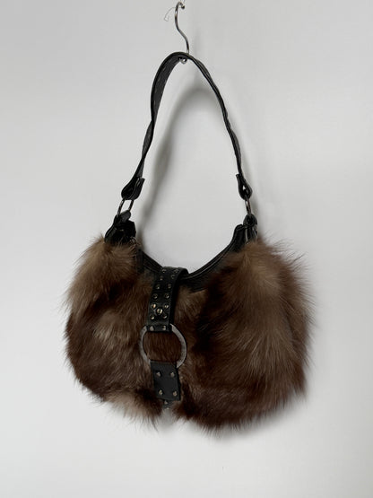 Fur Bag with Studded Leather Strap
