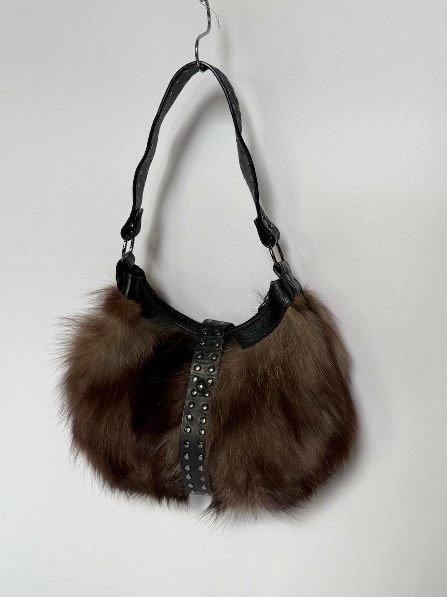 Fur Bag with Studded Leather Strap
