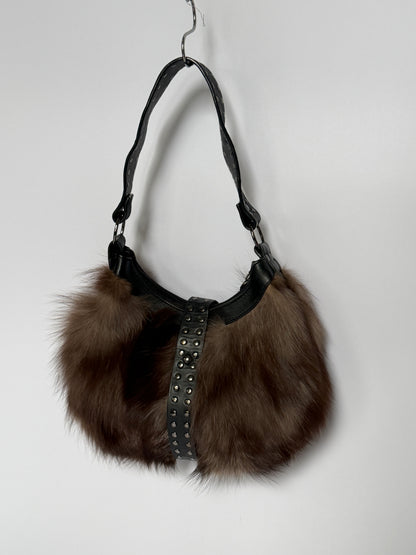 Fur Bag with Studded Leather Strap