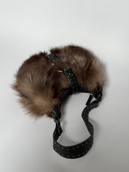 Fur Bag with Studded Leather Strap