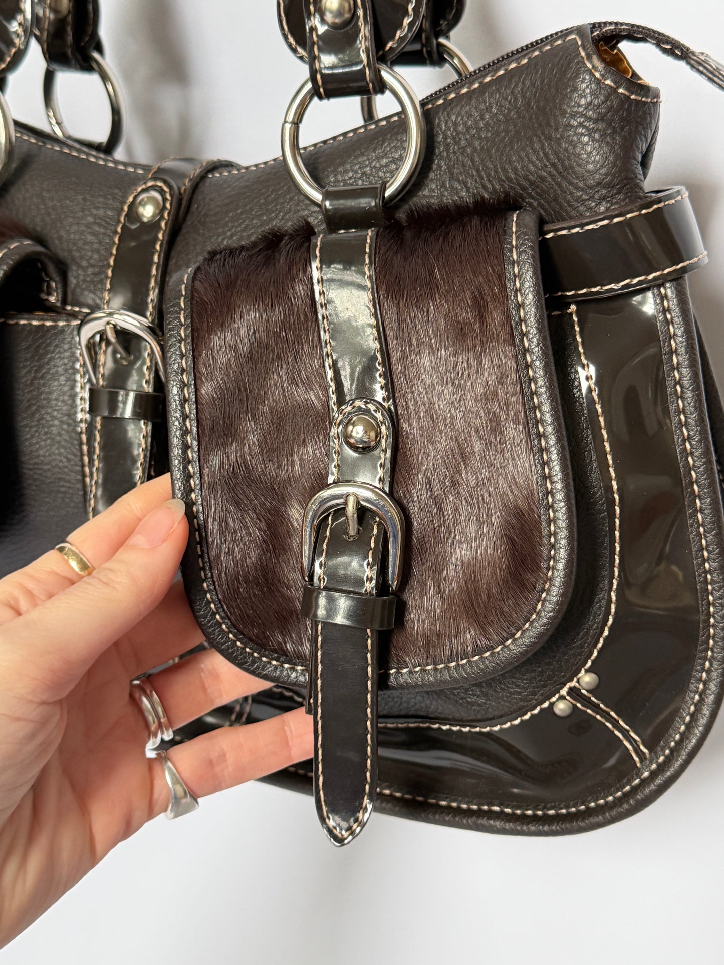 Y2K Double Pocket Calf Hair Bag