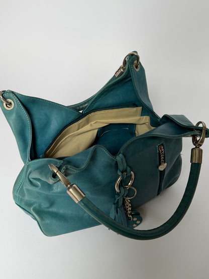Vintage Italian Teal Leather Charm Bag