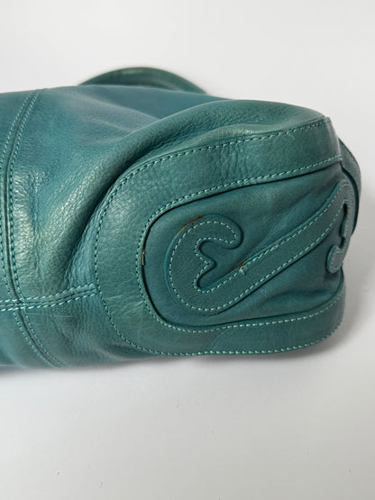 Vintage Italian Teal Leather Charm Bag