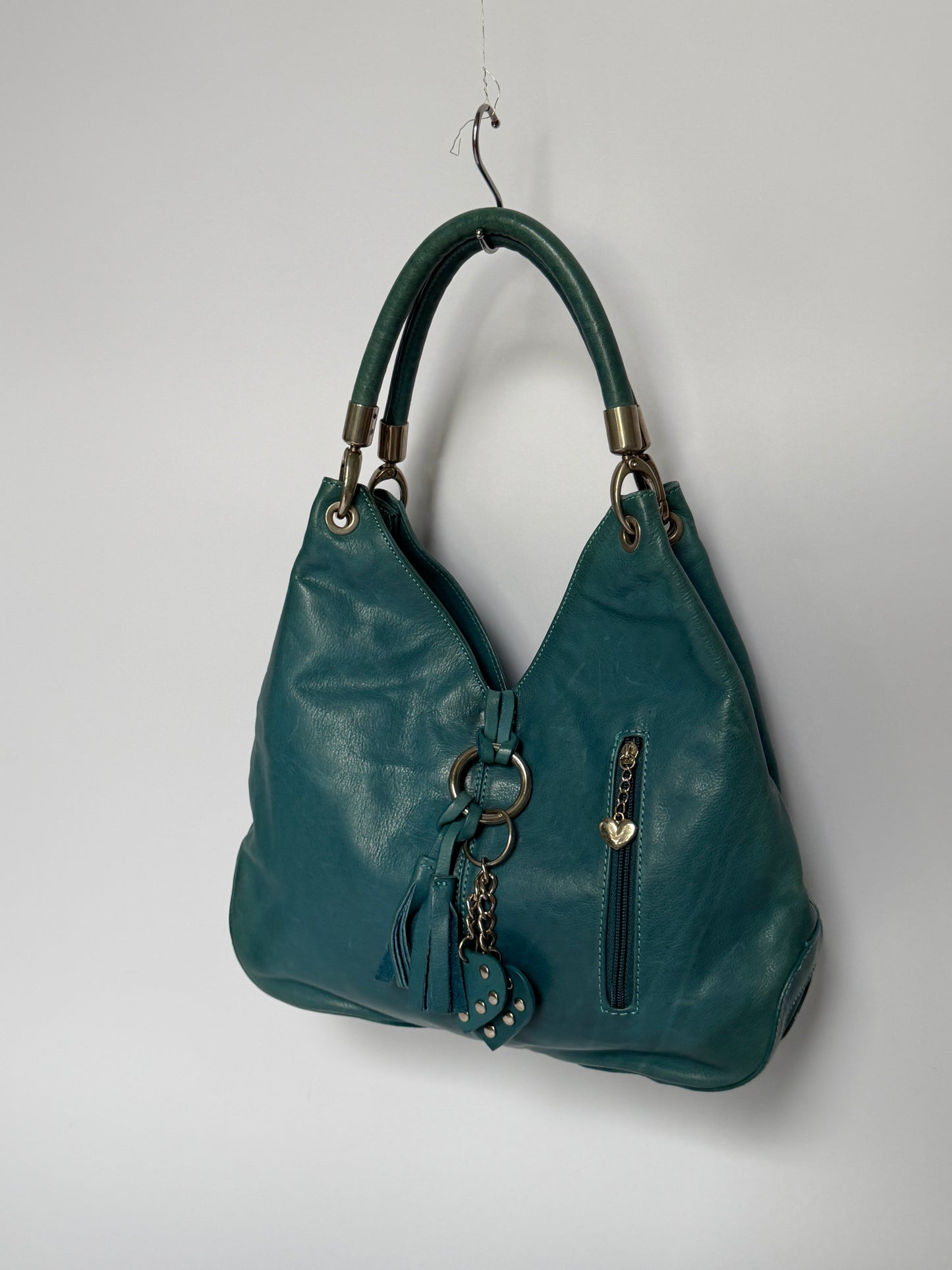 Vintage Italian Teal Leather Charm Bag