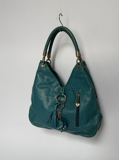 Vintage Italian Teal Leather Charm Bag