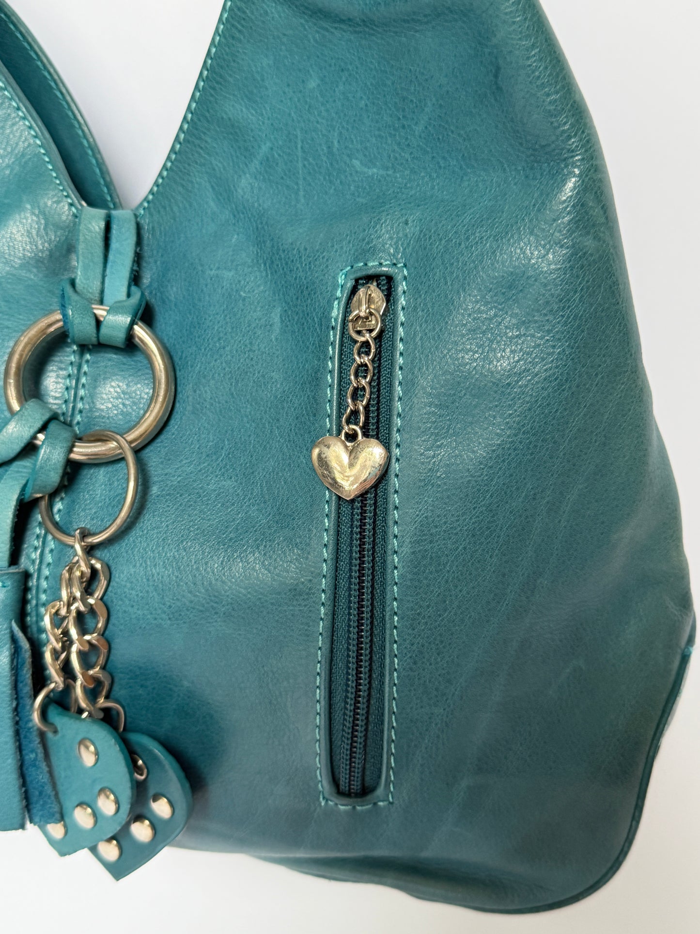 Vintage Italian Teal Leather Charm Bag