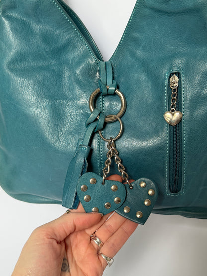 Vintage Italian Teal Leather Charm Bag