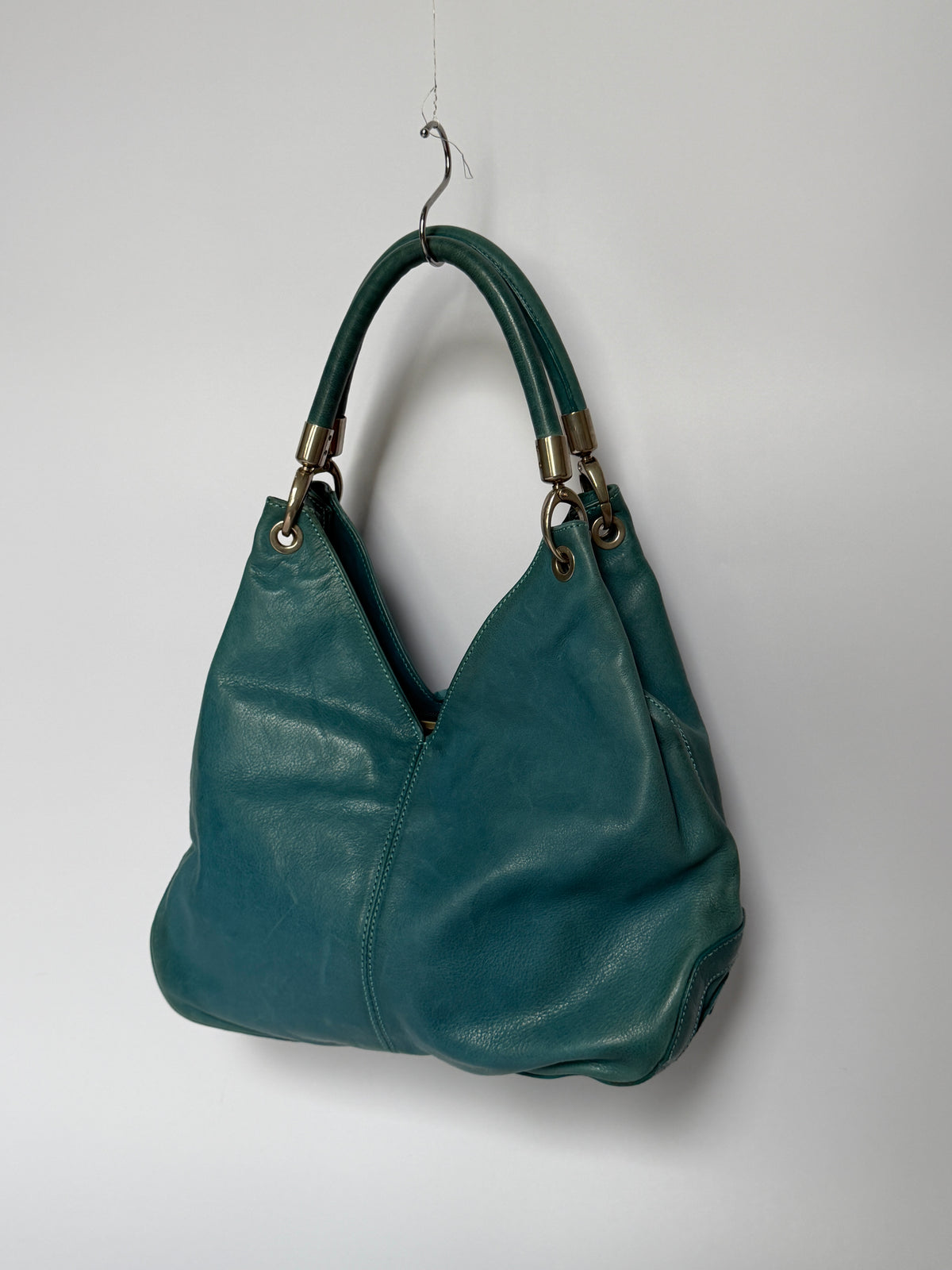 Vintage Italian Teal Leather Charm Bag
