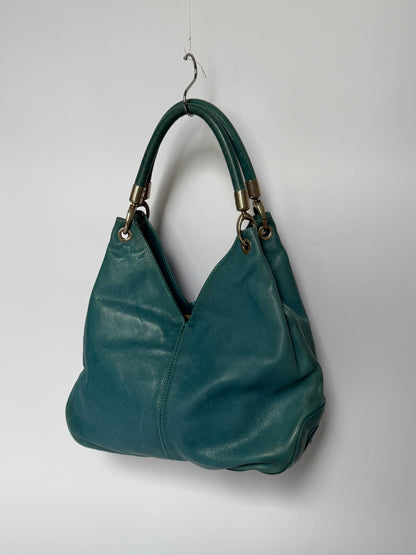 Vintage Italian Teal Leather Charm Bag