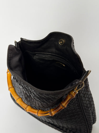 Vintage Woven Leather & Bamboo Bag