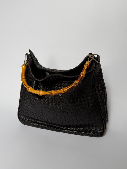 Vintage Woven Leather & Bamboo Bag