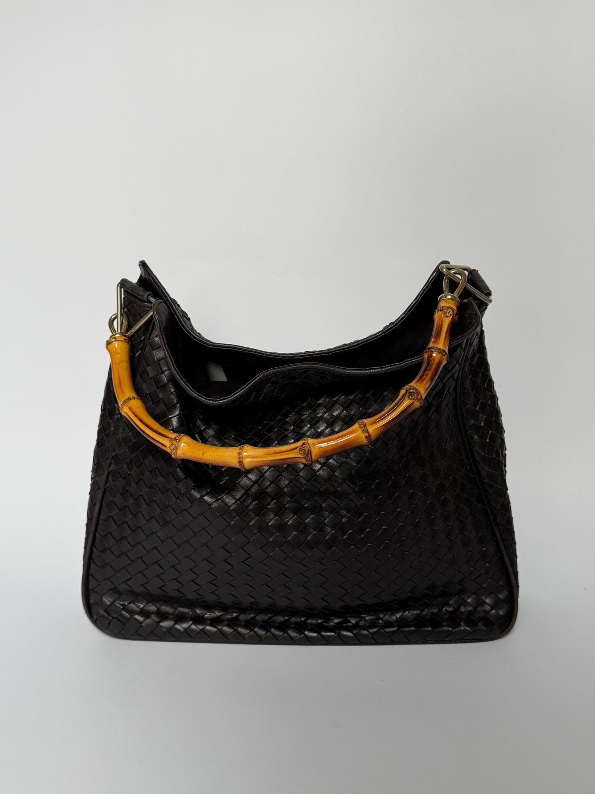 Vintage Woven Leather & Bamboo Bag