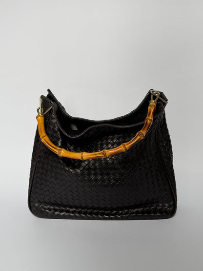 Vintage Woven Leather & Bamboo Bag