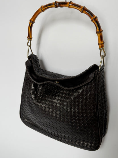 Vintage Woven Leather & Bamboo Bag