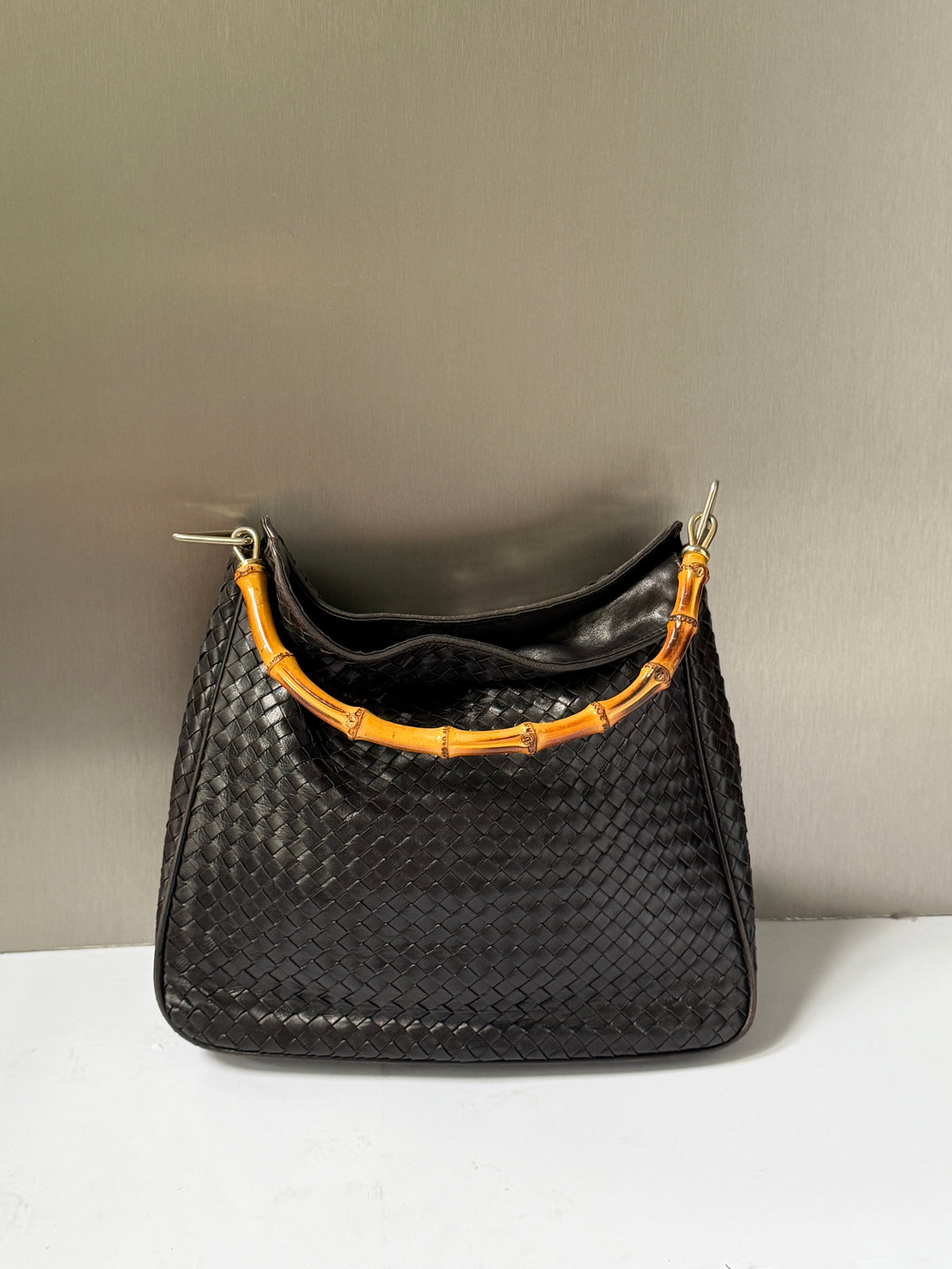 Vintage Woven Leather & Bamboo Bag