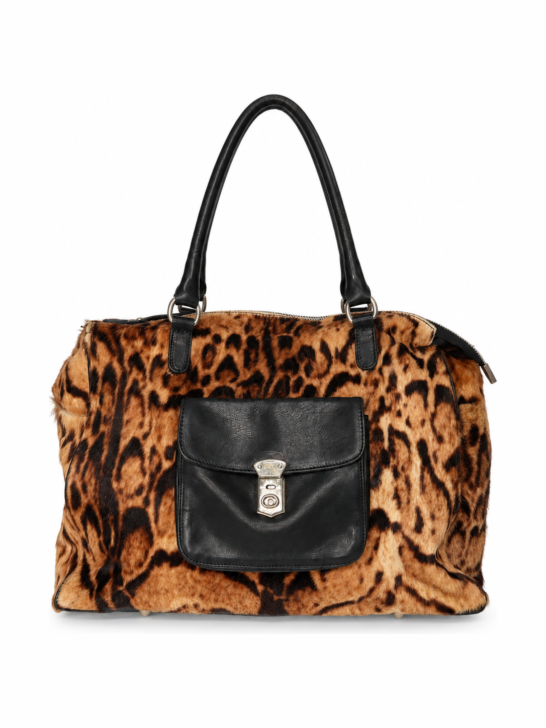 Large Leopard Print Pony Hair Duffle Bag
