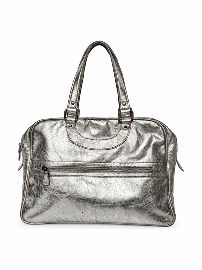 Metallic Silver Leather Duffle Bag (Smaller size)