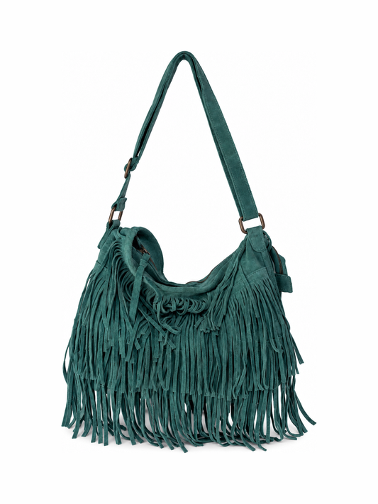 Turquoise Suede Fringe Bag