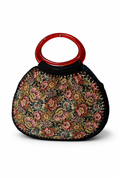 Vintage Tapestry Bag with Acrylic Handles