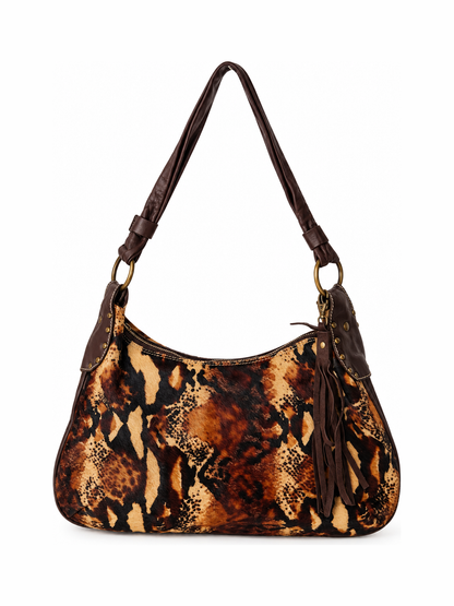 Pony Hair Leopard Print Shoulder Bag with Suede Tassel