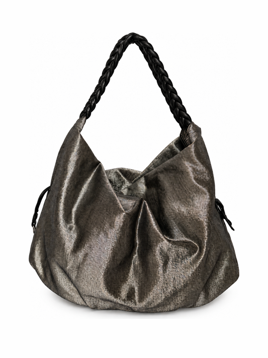 Metallic Fabric Tote with Braided Straps