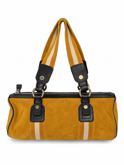 Yellow Suede Drum Bag with Striped Straps