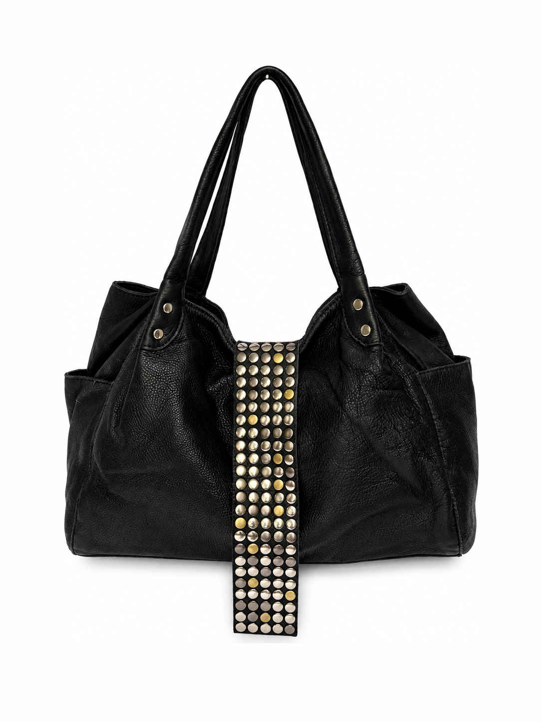Black Studded Leather Tote Bag