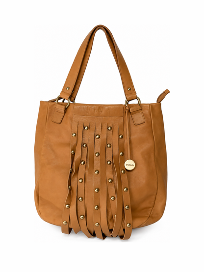 Furla Studded Fringe Leather Tote Bag