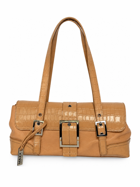 Salmon Pink Croc-Embossed Leather Shoulder Bag