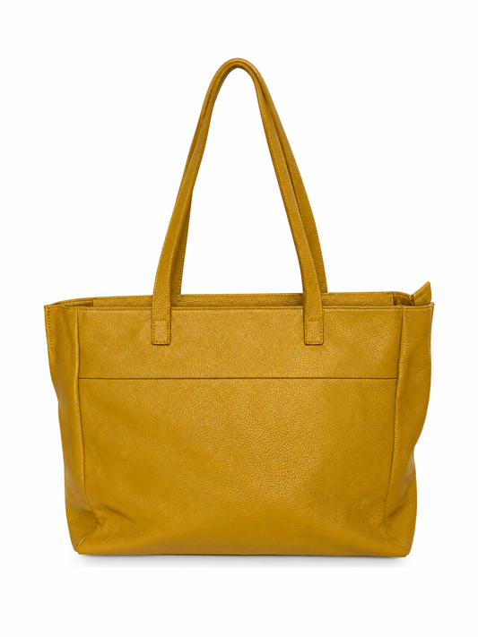 Mustard Yellow Leather Oversized Tote Bag