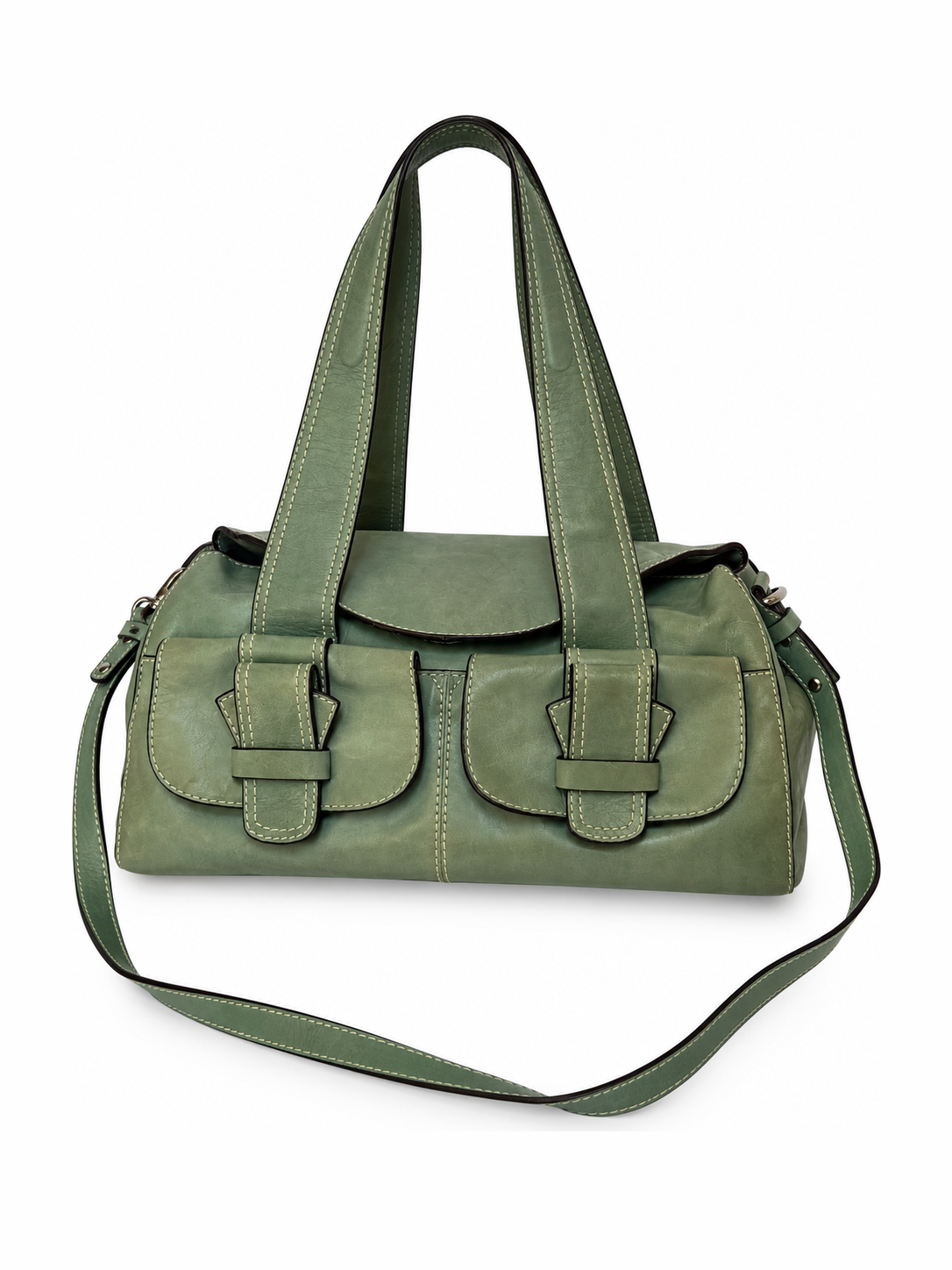 Green Leather Shoulder Bag with Cross-Body Strap