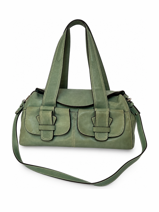 Green Leather Shoulder Bag with Cross-Body Strap