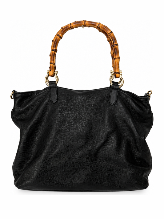 Buttery Soft Leather Slouchy Tote with Bamboo Handles