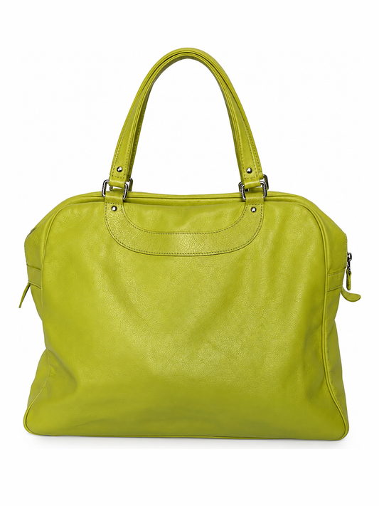 Yellow Leather Travel Tote with Red Lining