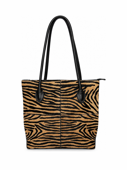 Tiger Print Calf Hair Structured Tote Bag