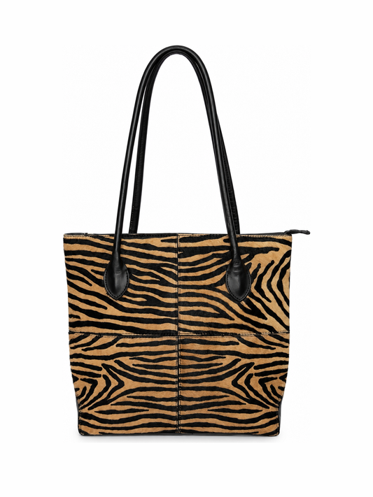 Tiger Print Calf Hair Structured Tote Bag