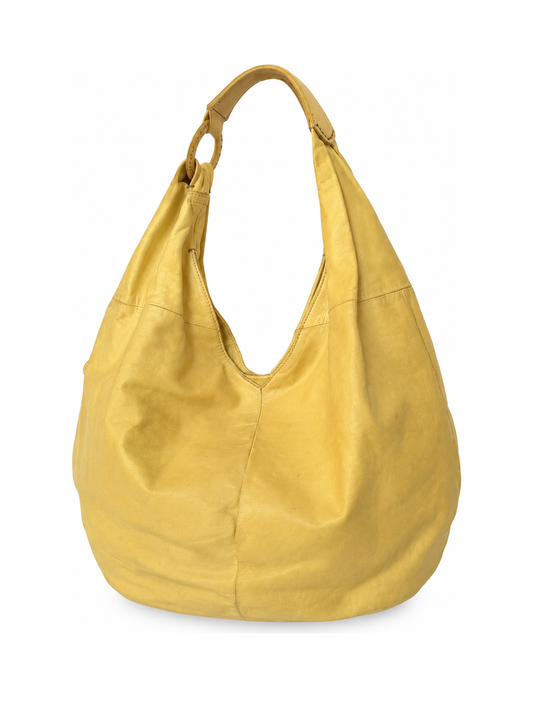 Yellow Slouchy Leather Hobo Bag — Made in Japan