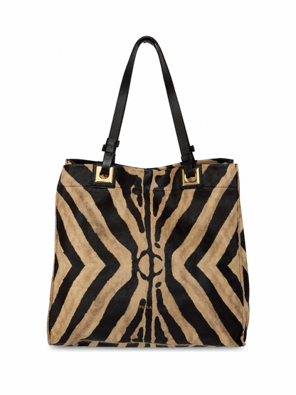 Furla Zebra Print Calf Hair & Leather Tote with Red Lining