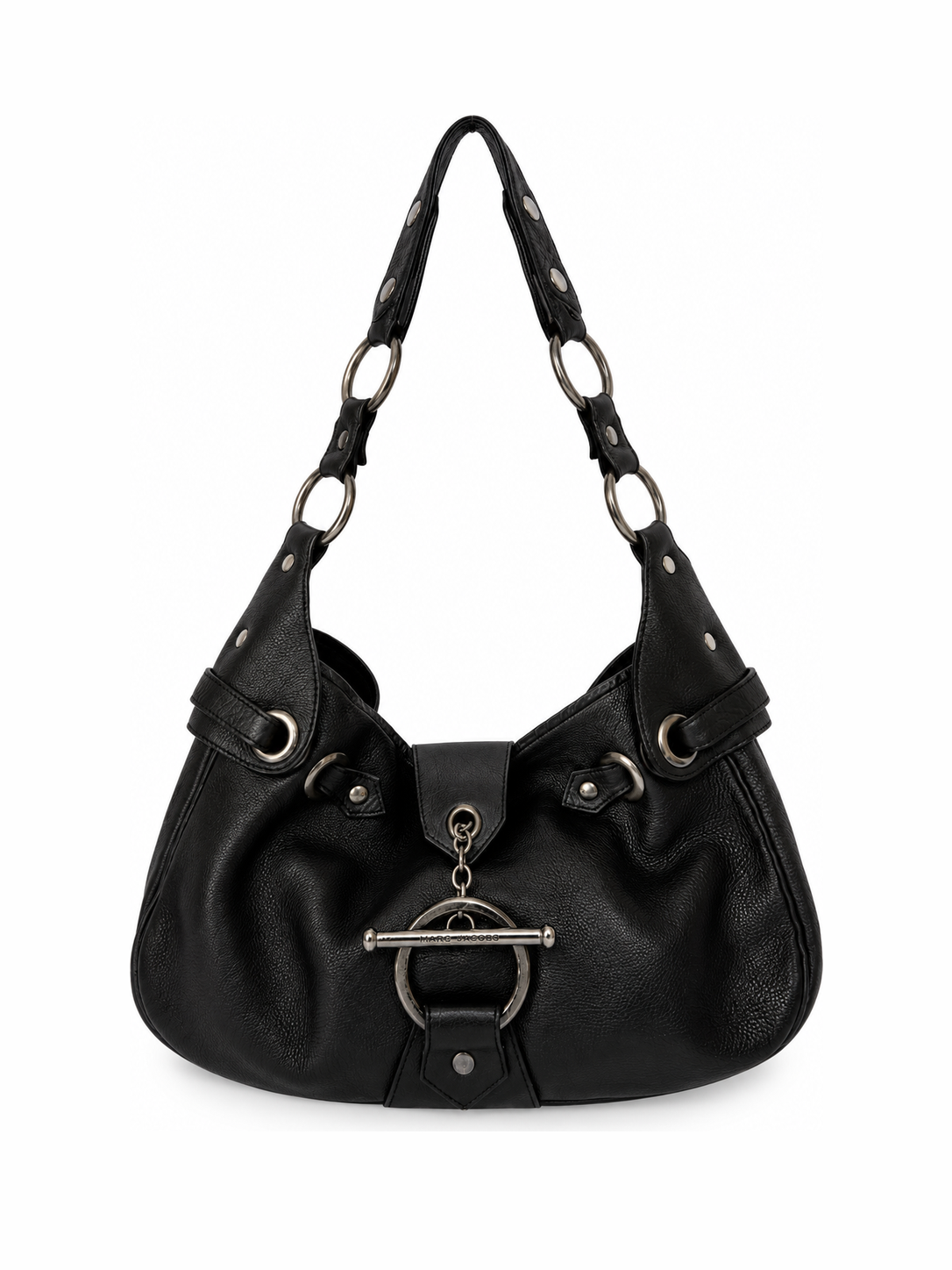 Black Leather Slouchy Hobo Bag with O Ring Strap