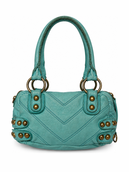 Y2K Aqua Studded Leather Structured Handbag