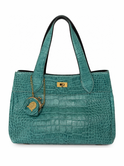 Turquoise Croc-Embossed Leather Bag